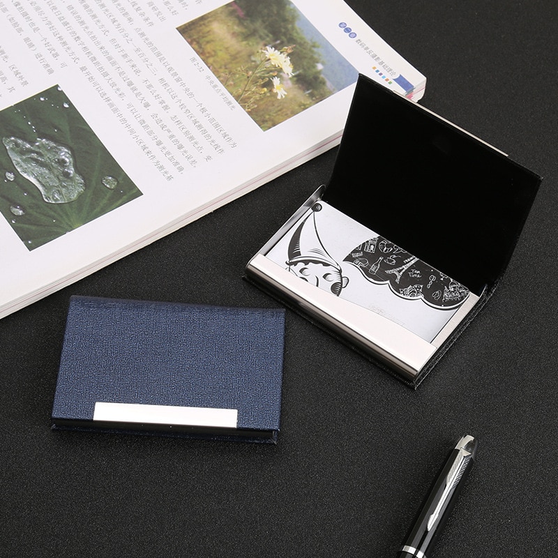 Stainless Steel Slim Business Card Holder Women Men's Name Card Holder porte carte de visite PU Leather ID Credit Card Box 