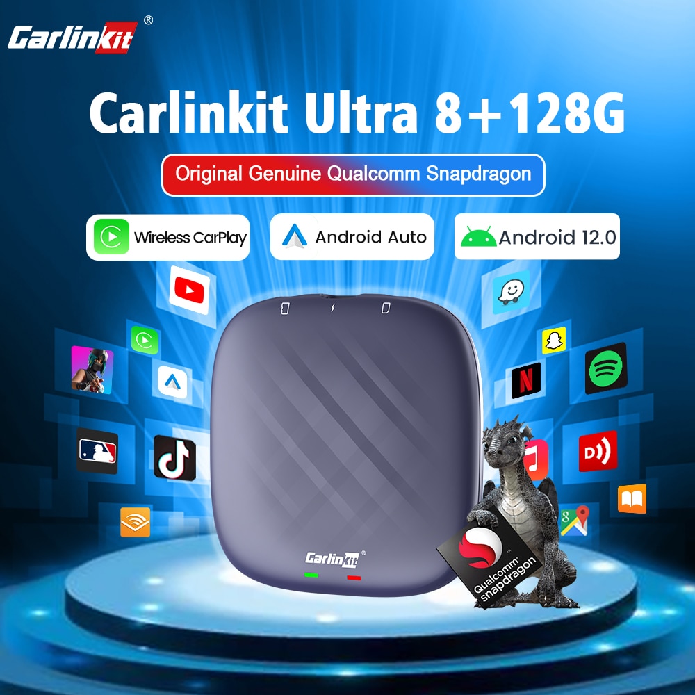 Carlinkit Android 12 Tv Box Netflix iptv YouTube Spotify Wireless CarPlay Android Auto Ultra 8+128G QCM665 4G LTE GPS Play Store