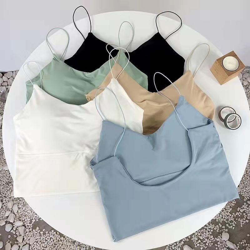 Summer New Korean Ice Silk Back Big U Wrap Chest Slim Strap Vest Women Wear Simple Breathable Underwear