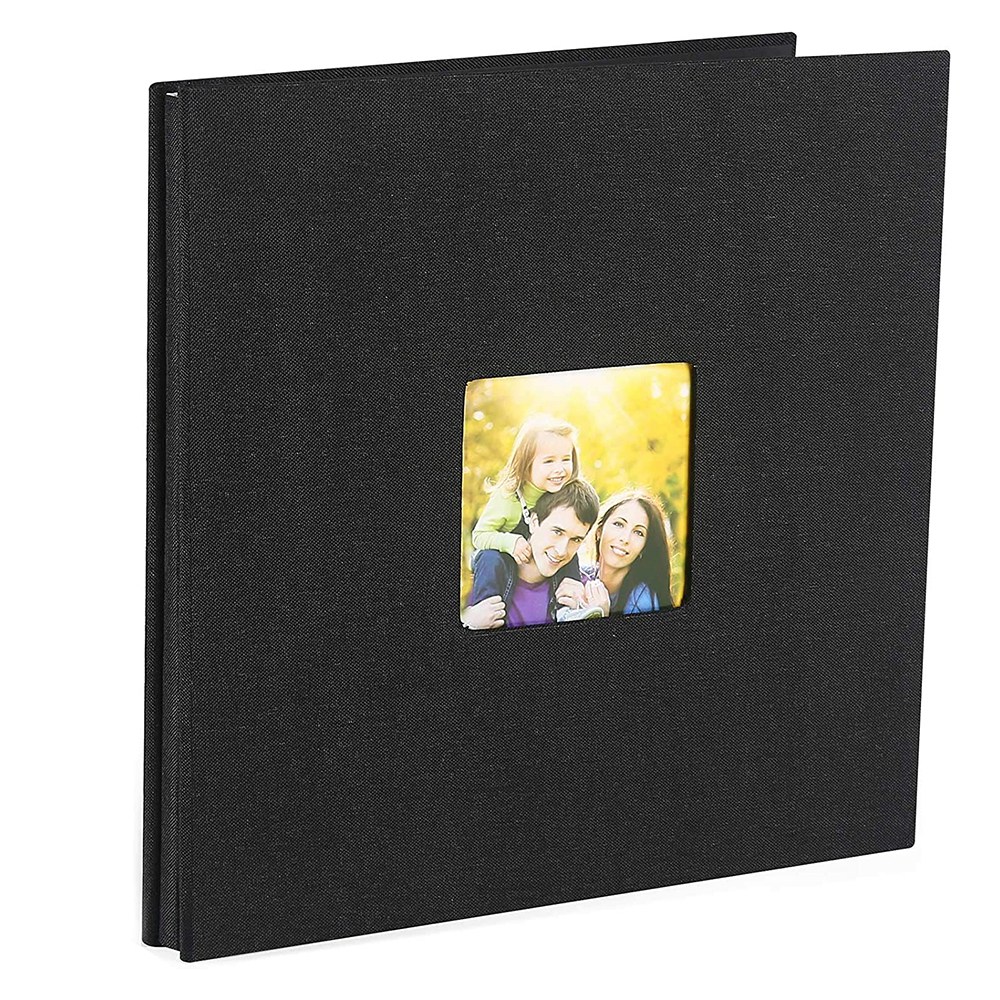 Photo Album Self Adhesive Scrapbook for Wedding/Family/Lovers Linen Cover DIY Gift for Valentines Day Mothers Black