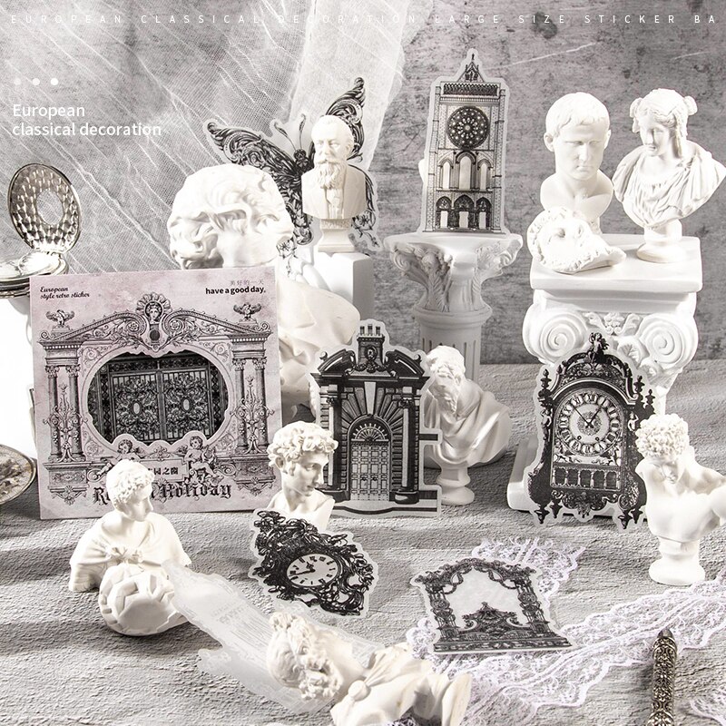 30 pcs Vintage Sketch Black white Decorative Stickers pack Adhesive Diy Scrapbooking Diary Album Collage material