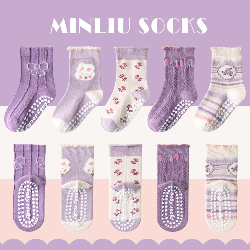 Children's Hosiery Adhesive Non-slip Baby Socks Cartoon Pink Girls Cotton Socks in Tube Sensitive Hosiery New Autumn and Wi