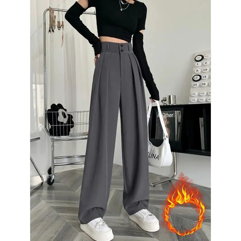 Women's Casual Suit Wide Leg Pants Women High Waist Street Basic Loose Trousers Korean Retro Office Lady Plush Straight Pan