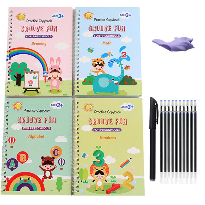 Practice Copybook For Kids Reusable Handwriting Practice Book Educational Magical Tracing Workbook Set 4 Tracing Books With Auto