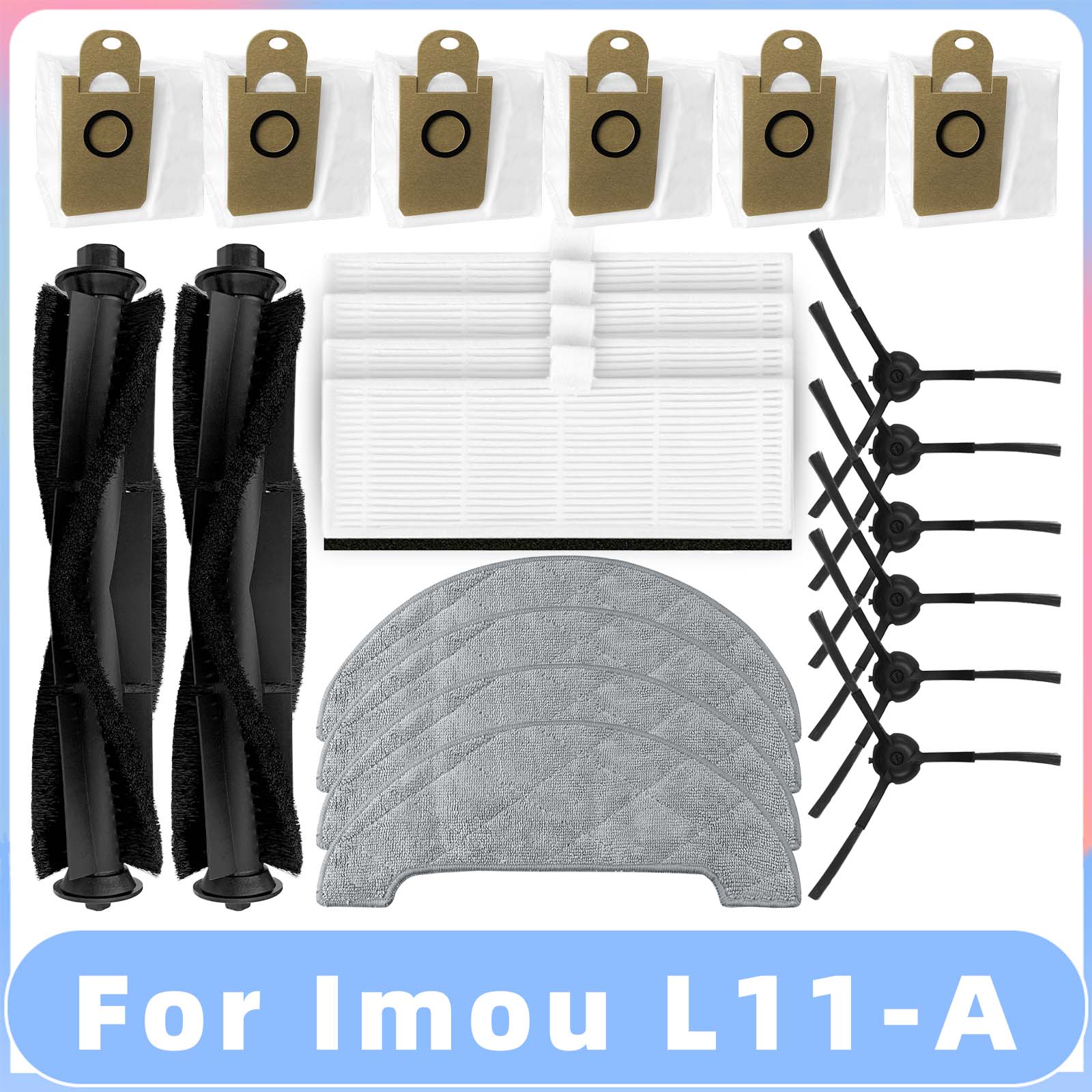 For Imou L11, L11 Pro Robot Vacuum Cleaner Spare Part Main Spin Edge Side Brush Hepa Filter Mop Rag Dust Bag Accessories Kit