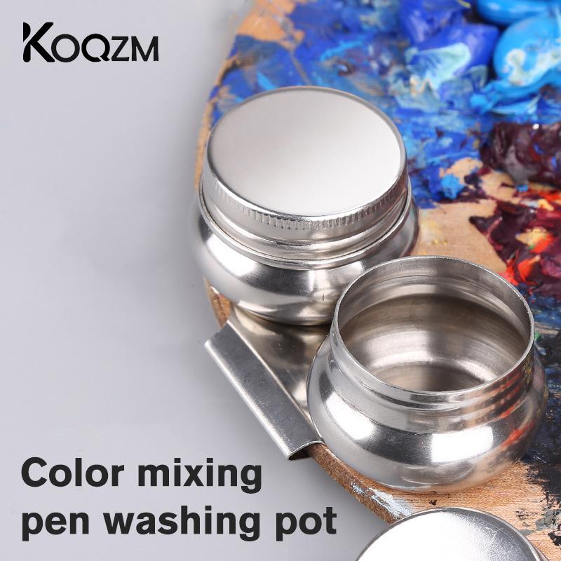 1Pcs Stainless Steel Painting Brush Washing Pot Portable Artist Brush Washer Color Mixing Pen Washing Pot With Lid