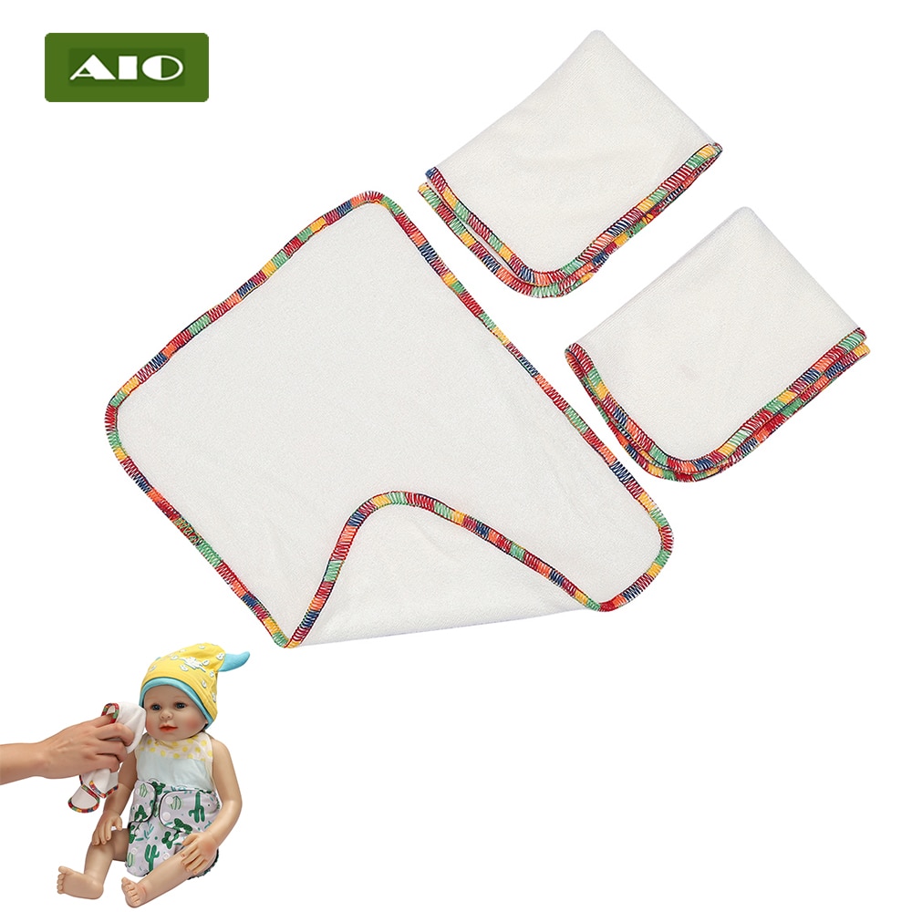 [AIO] 5Pcs Set Burp Cloth Baby Infant Bamboo Cotton Smoothing Towel For Newborn Color Line Hemming Dual-sided Bamboo Fiber Towel