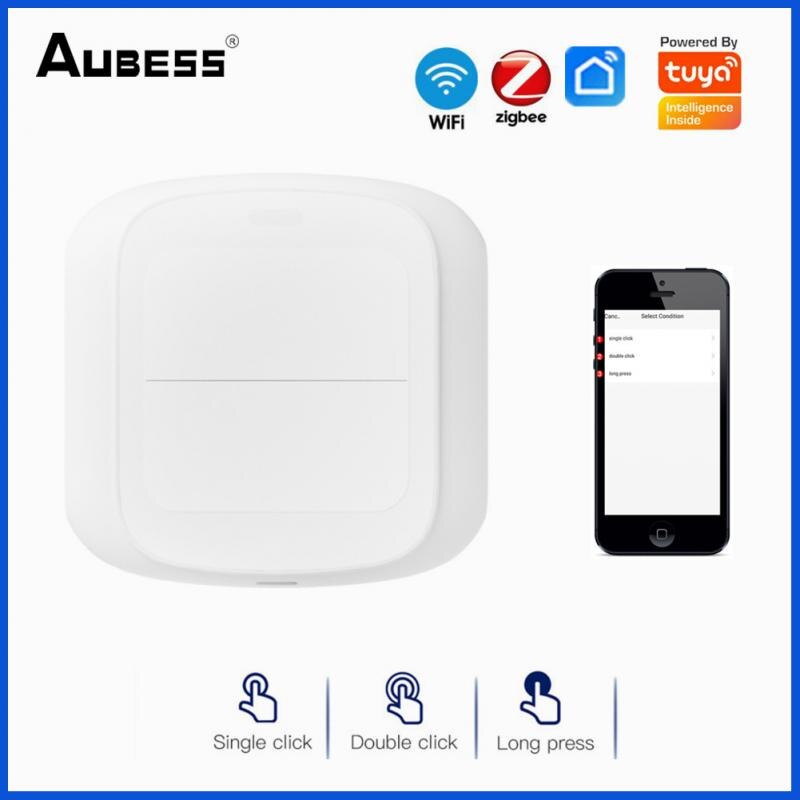 Tuya WiFi/ZigBee 2 Gang Wireless 6 Scene Switch Push Button Controller Double Button Remotes Control Switch Intelligent Linkage