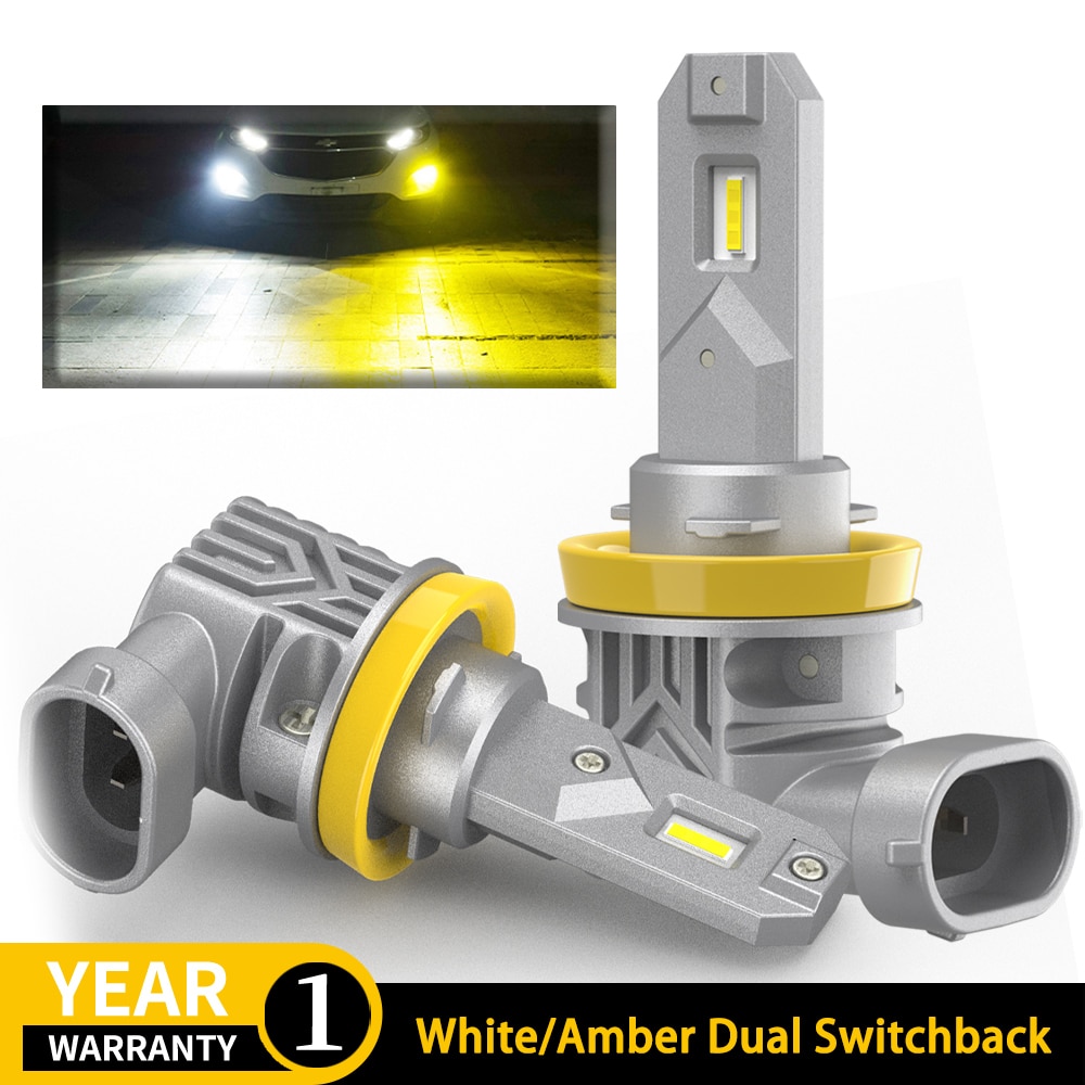 BMTxms Canbus H8 H9 H11 9145 H10 H16 LED Car Fog Light Bulb 9005 9006 HB3 HB4 DRL Driving Lamp White/Amber Dual Color Switchback