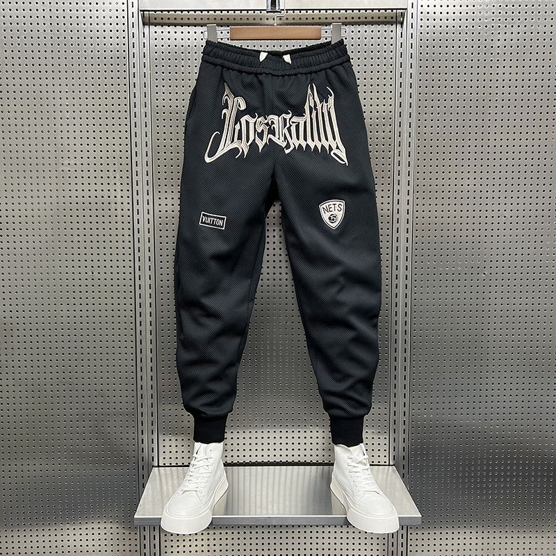 Trendy brand letter embroidery casual pants men's leggings sweatpants all-match elastic sweatpants petite trousers ins craz