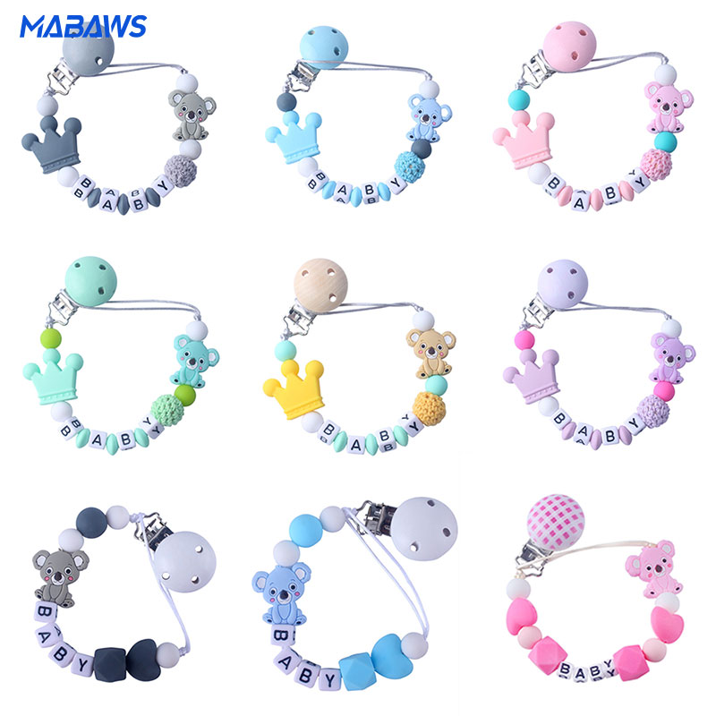New Personalized Pacifier Clip Customized Baby Name Pacifier Chain Koala Silicone Baby Tooth Chain Anti Falling Teething ToyGift