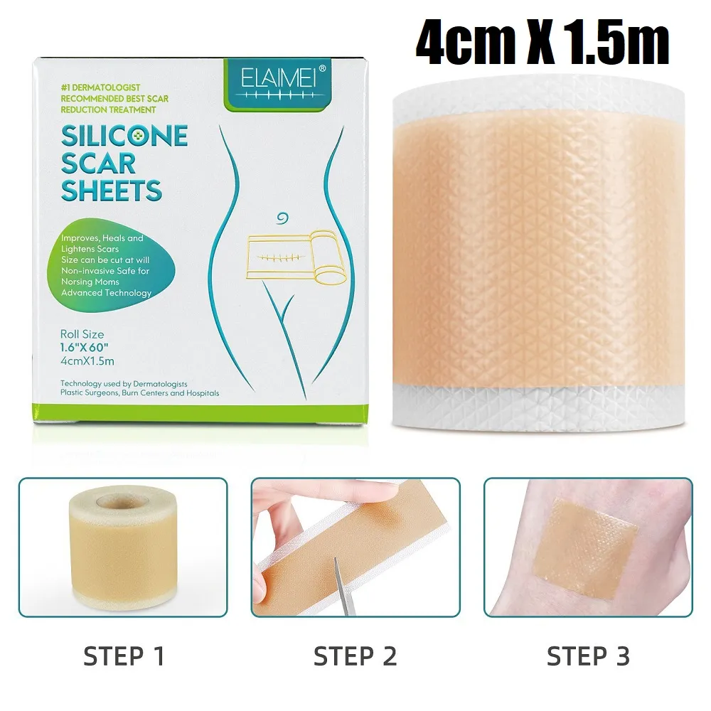 4cm x 150cm Silicone Scar Sheets Painless Scar Repair Tape Effective Scar Removal Strips for C-Section Keloid Surgery Burn Acne