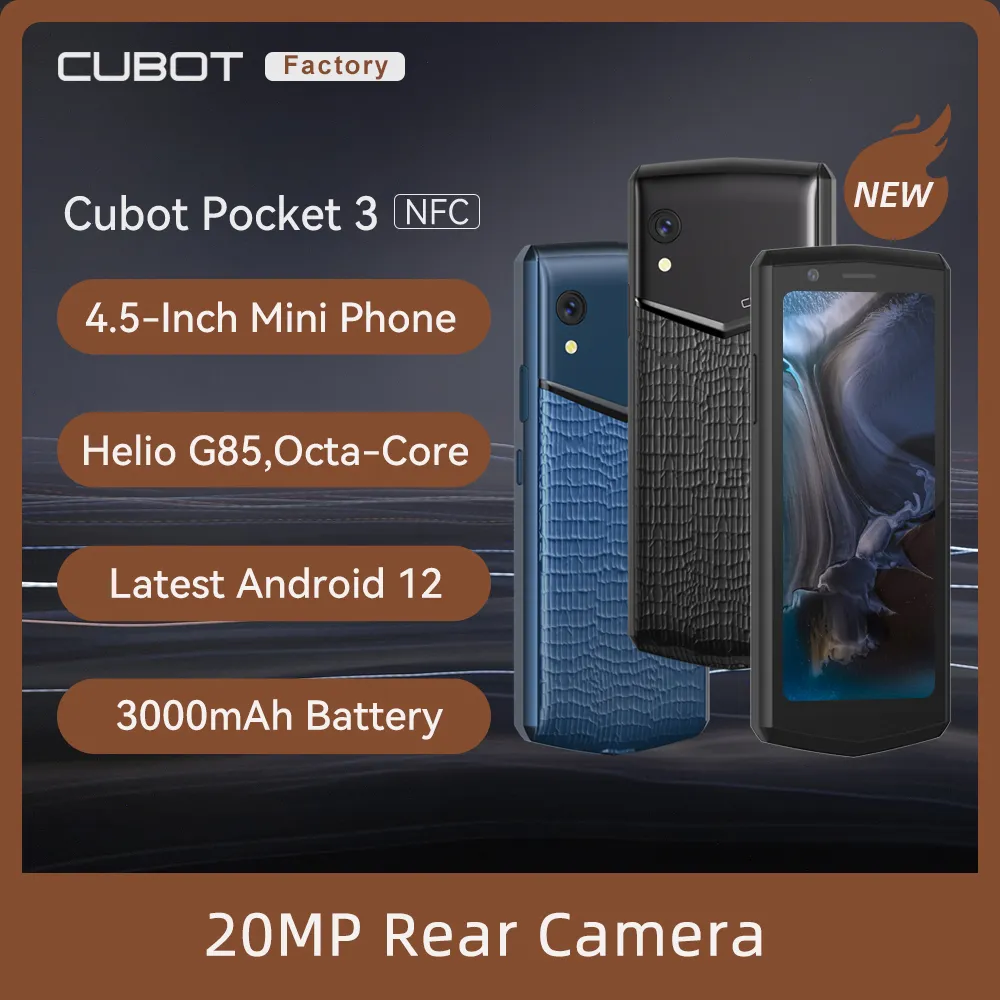 Cubot Pocket 3 4.5" Mini Smartphone Android 12 4GB+64GB Dual Nano SIM Card 3000mAh Battery 20MP Rear Camera Face ID Mobile 