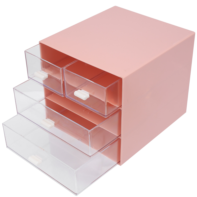 Makeup Organizer, Desk Organizer with 4 Drawers, Sundries Organizer, Cosmetic Organizer, Bathroom Counter, Pink