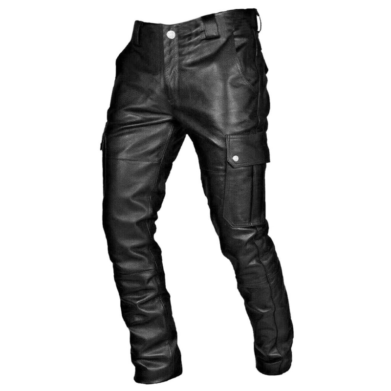 Men's Fashion Pants Punk Retro Goth Slim Casual Long Pants Faux Leather Fashion Casual Solid Color Trousers Pencil Pants
