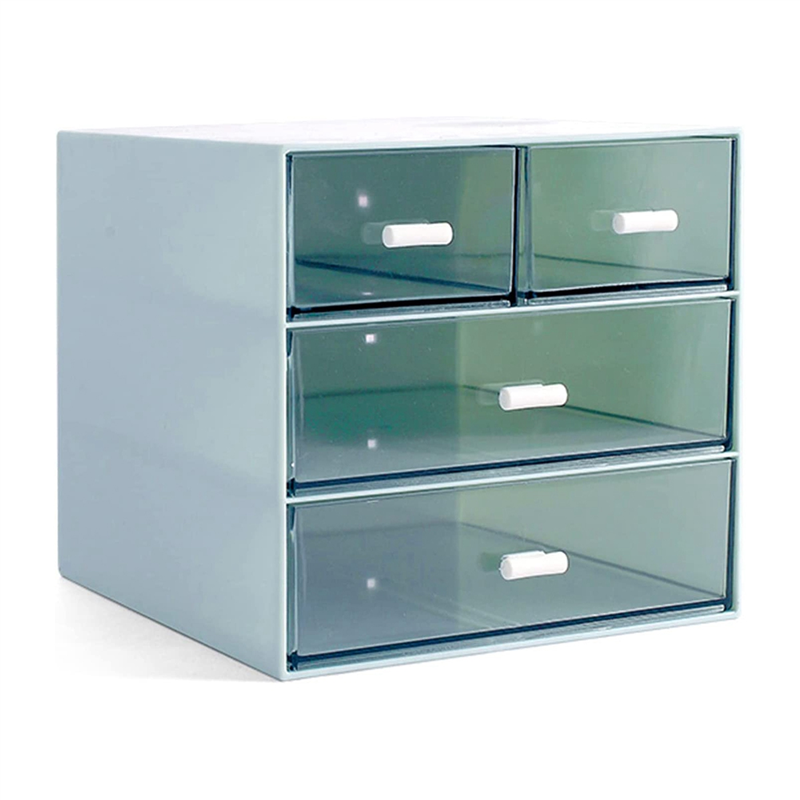 Makeup Organizer, Desk Organizer with 4 Drawers, Sundries Organizer, Cosmetic Organizer, Bathroom Counter, Blue