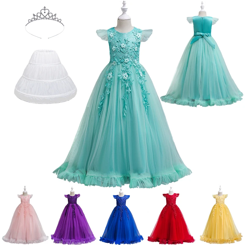Formal Children Floral Tassel Princess Long Party Dresses for Girls Teenager Ceremony Wedding Bridesmaid Ceremony Evening Dress
