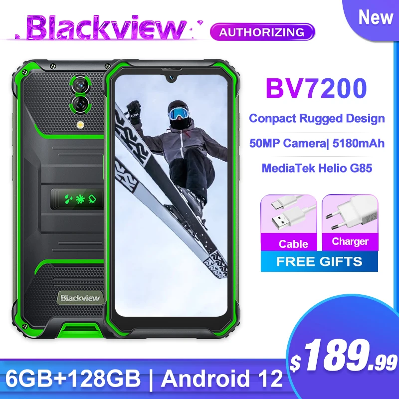 Blackview BV7200 Rugged Smartphone Android 12 6GB+128GB 5180mAh Fast Charging Mobile Phones Helio G85 Cell Phone 50MP Cameras