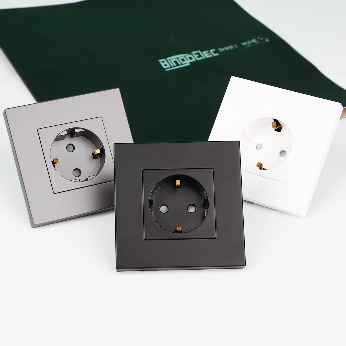Power Socket,16A EU Standard Electrical Outlet 86mm*86mm White Black grey PC Panel Wall Socket