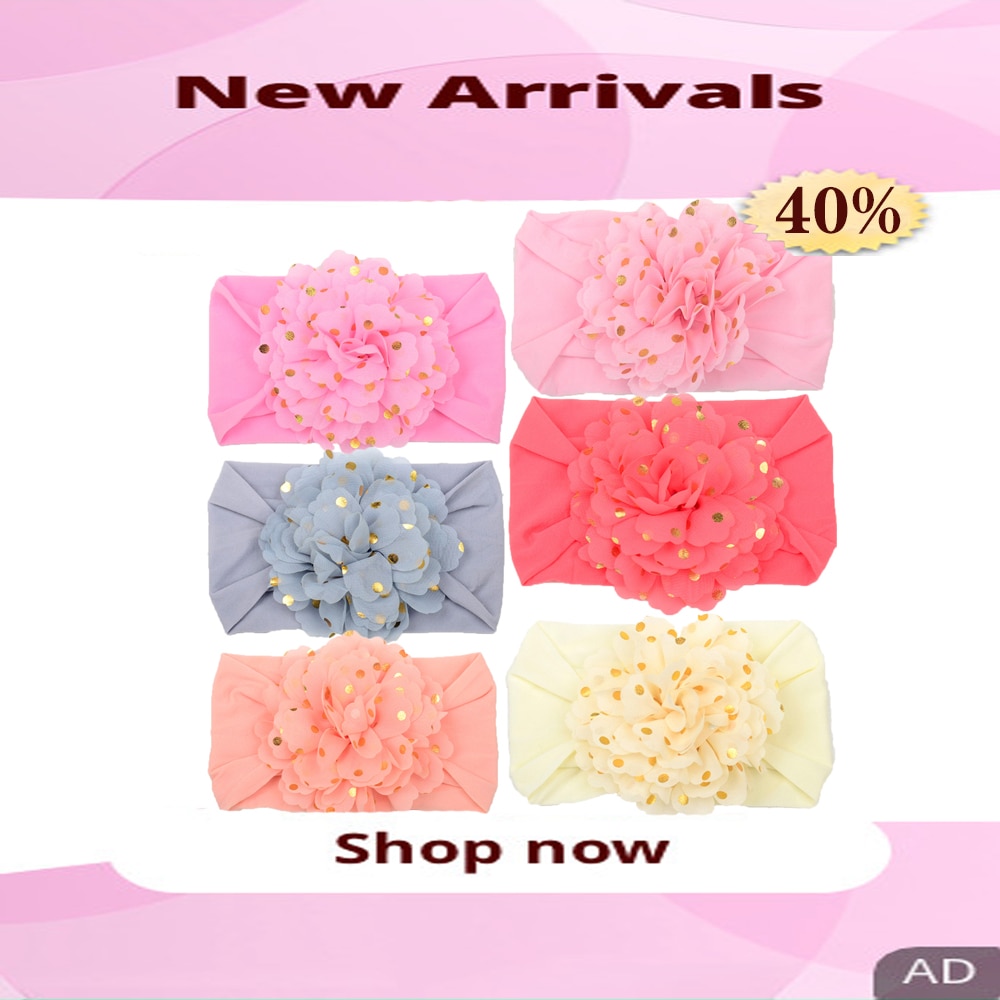 FBE&CDG Baby Wide Hairband Gold Dot Fabric Flowers Soft Nylon Baby Stretch Headband Cute Children's Hair Accessories