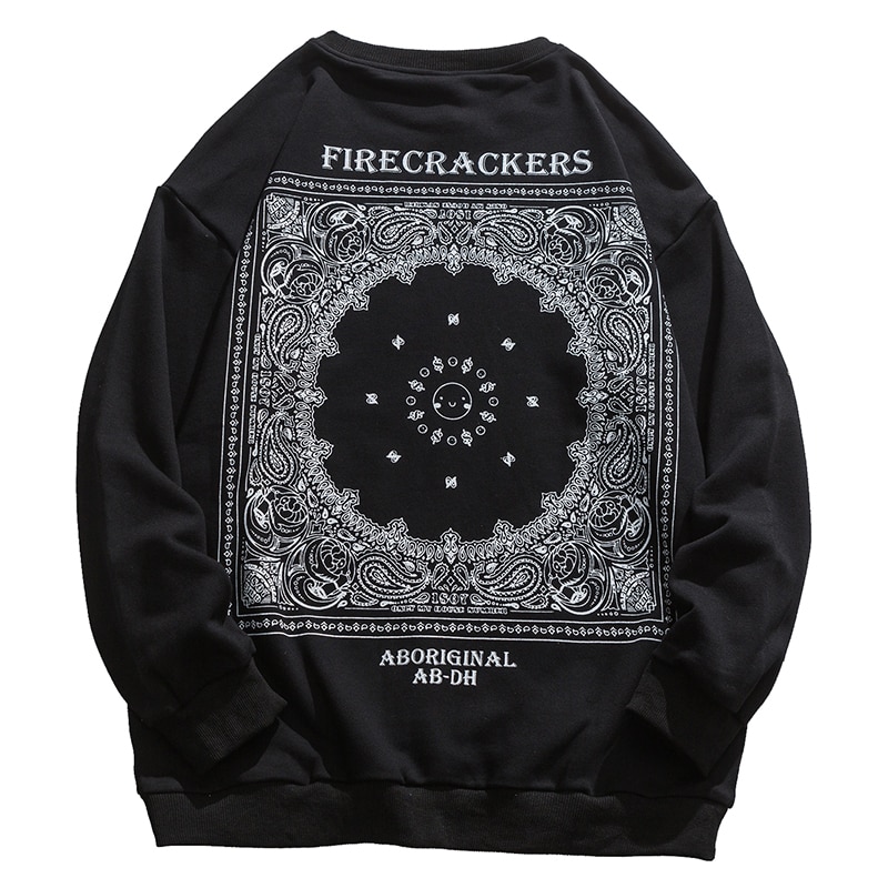 Autumn Personality Back Geometric Pattern Cashew Flower Sweater Round Neck Pullover Loose Top Spring and Autumn Youth y2k Gothic