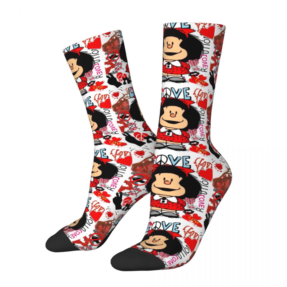 Happy Funny Men's Socks Love Vintage Harajuku Mafalda Cartoon Hip Hop Novelty Pattern Crew Crazy Sock Gift Printed