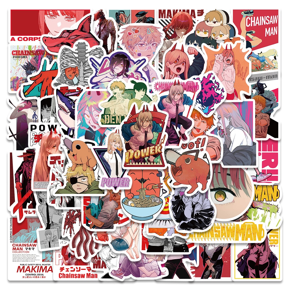 New Arrival 10/50Pcs Chainsaw Man 2 Stickers Anime Decals For Laptop Luggage Phone Guitar Fridge Graffiti Stickers Kids Toys