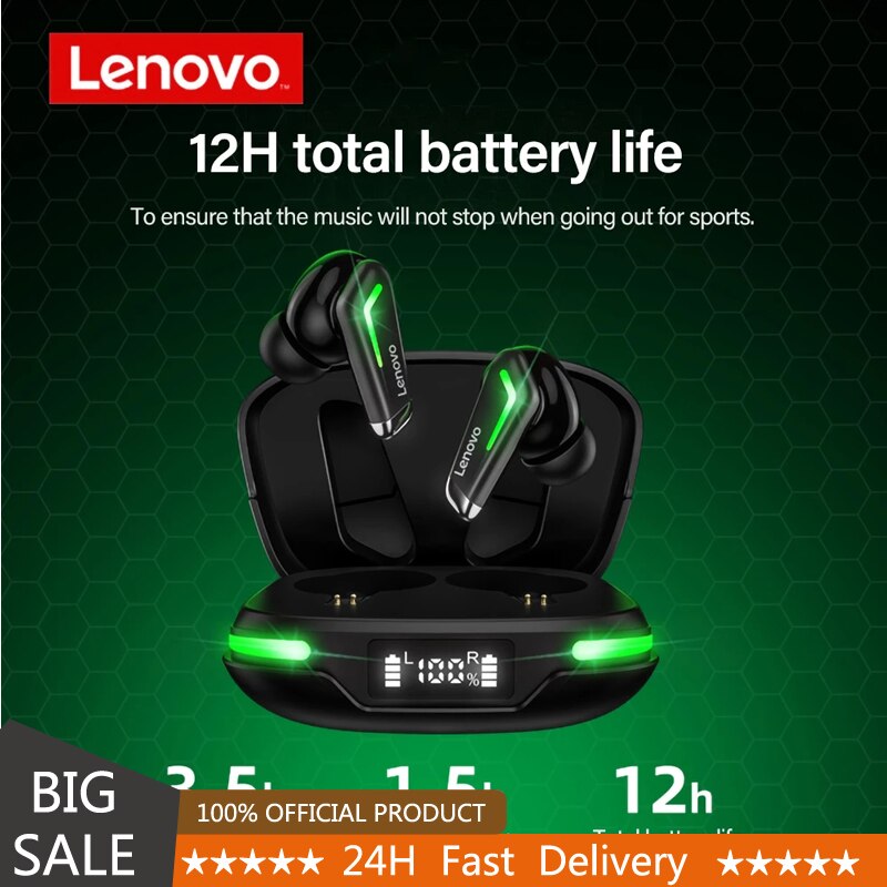 Original Lenovo GM3 Bluetooth Headphone With Digital Display TWS Gaming Headset Wireless Earphone Noise Cancelling