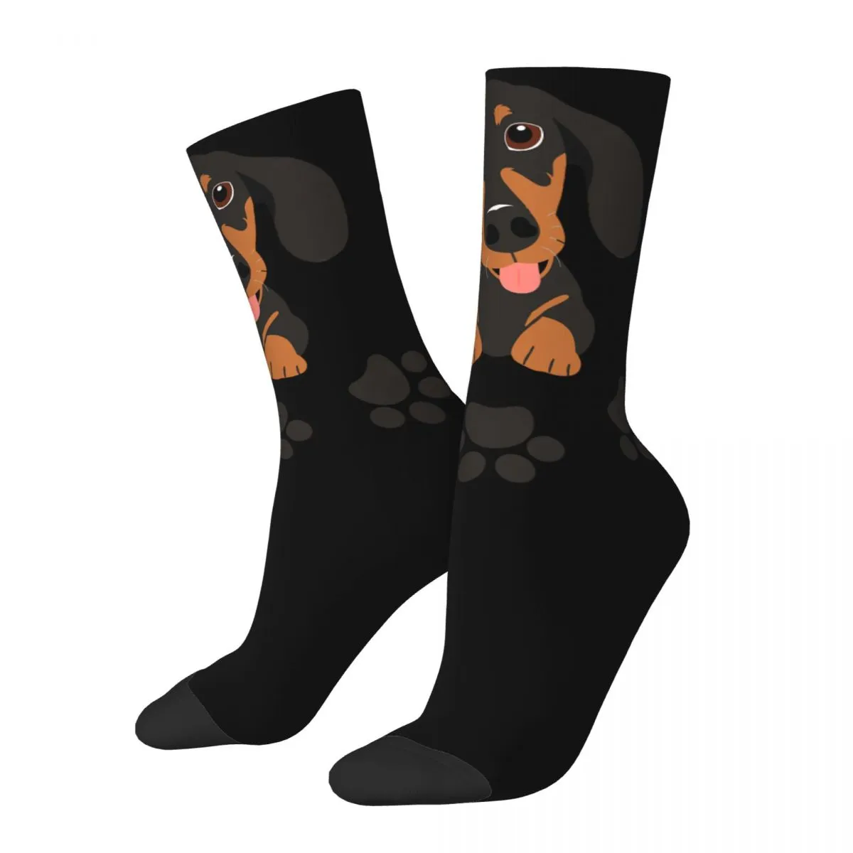 Hip Hop Retro Dachshund And Paw Print Crazy Men's Socks Unisex Sausage Dog Harajuku Pattern Printed Funny Crew Sock Boys Gi