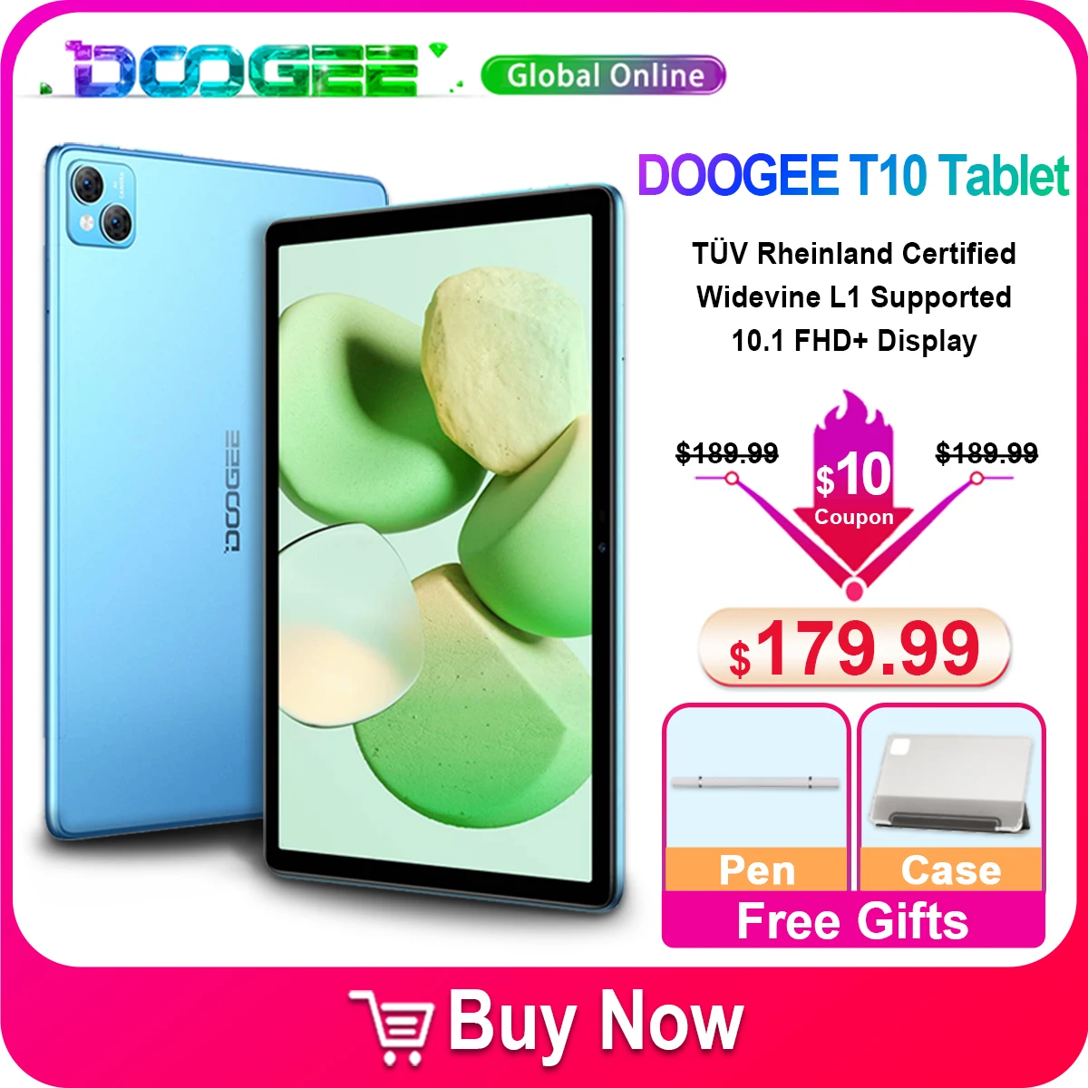 DOOGEE T10 Tablet PC Android 12 Pad TÜV Rheinland Certified 10.1" FHD+ Display 8+128GB Octa Core Widevine L1 13MPCamera 830