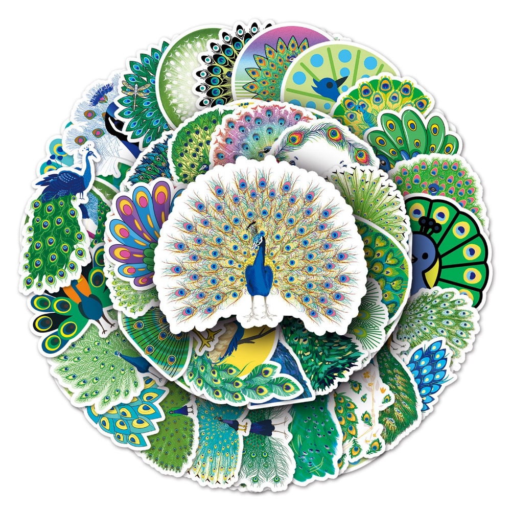 10/50PCS Cartoon Peacock Stickers Scrapbook Phone Guitar Laptop Luggage Cool Waterproof Sticker Children Classic Toy