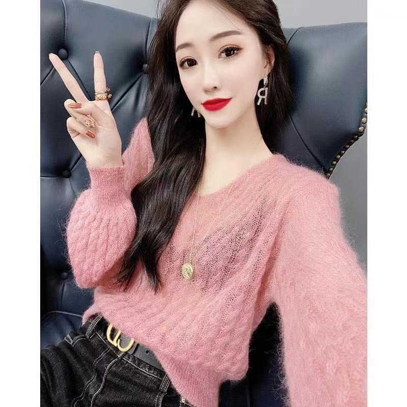 Spring And Autumn New V-neck Long Sleeve Knitted Women's Fashion Casual Loose Women's Solid Sweater