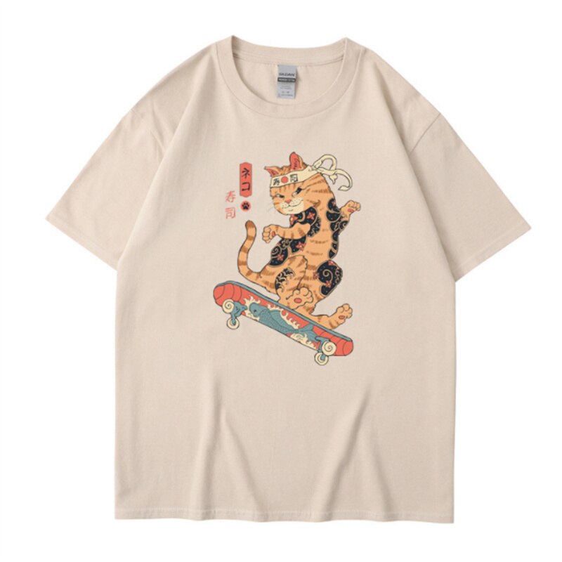 Men Catana Cool Summer Loose Men/Women T Shirt Casual Short Sleeve Cat Print Anime Tshirt Japanese Summer T-Shirt Tops Tee Shirt