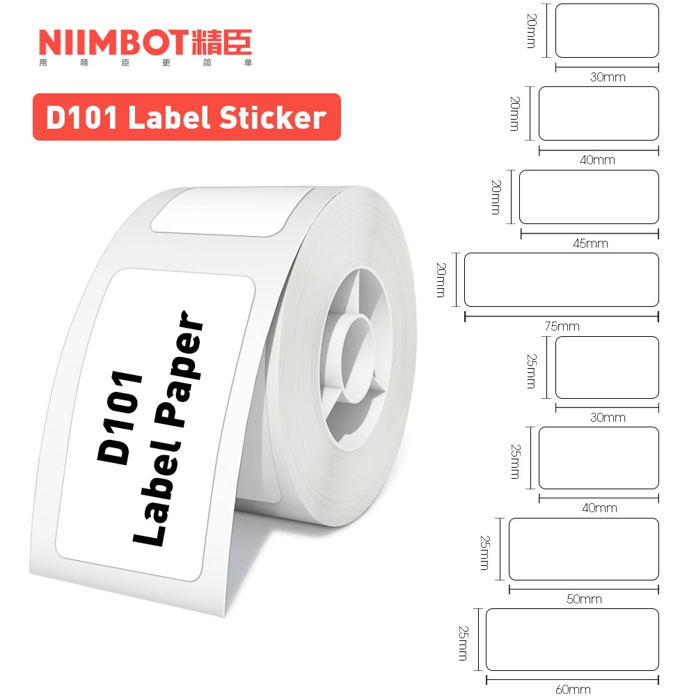 12/15/20/25mm Niimbot D101 Label Paper Bigger Size D101 Thermal Paper Sticker White Label Tape for NIIMBOT Labeling Machine Tape