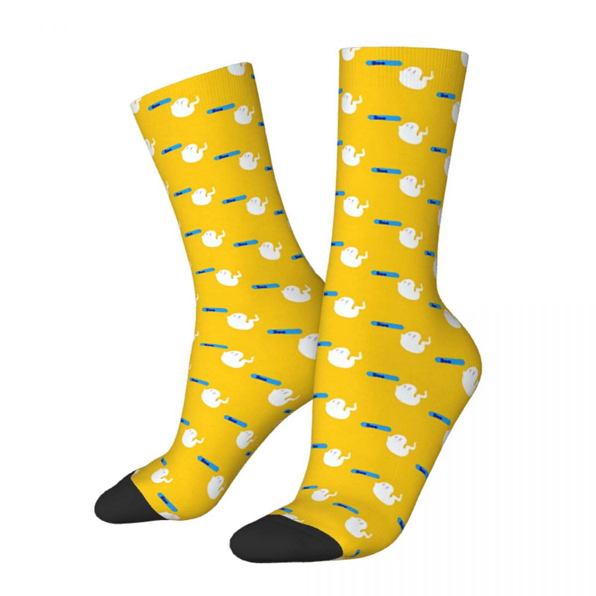 Crazy Sock for Men Yellow Ghost Design Hip Hop Vintage Ghost of Disapproval Happy Pattern Printed Boys Crew Sock Casual Gift