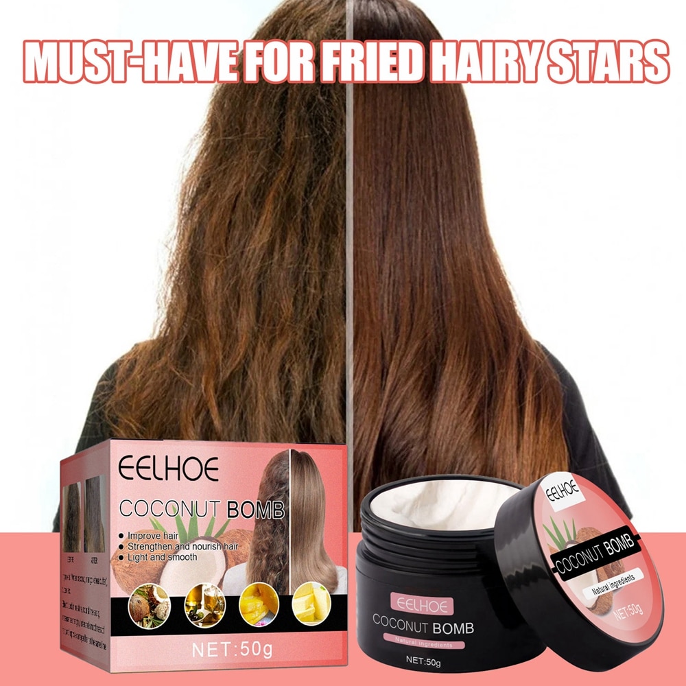 Nourishing Coconut Bomb Hair Treatment Masks Strengthen Smooth Dryness Cracked Improve Soft Nutrients Care Repair Elasticity 50g