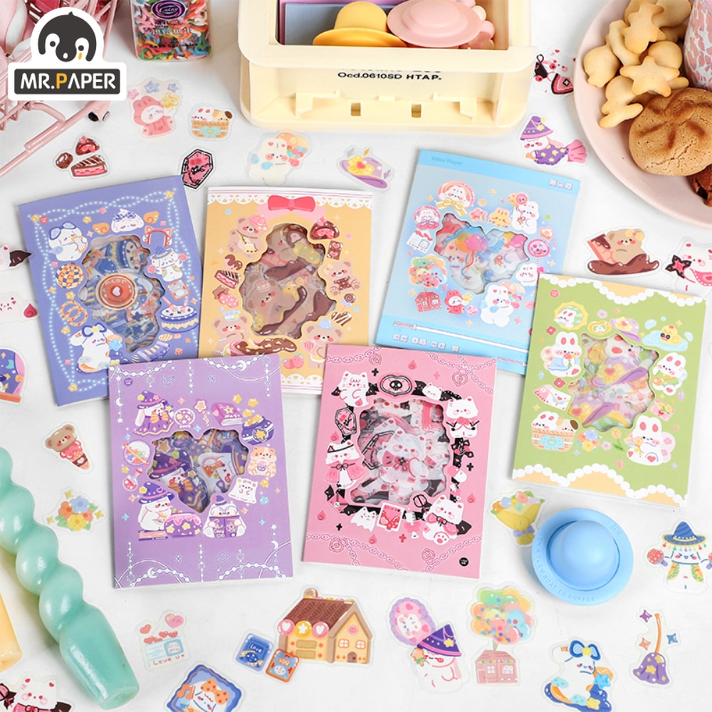 Mr. Paper 6 Style 40pcs/bag Cute Animal PET Sticker Creative Cartoon Bear Rabbit Hand Account Decorative Stationery Sticker