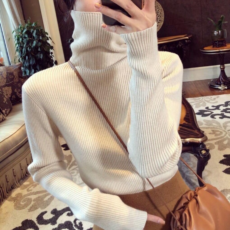 Fashion Turtleneck Women Sweaters Casual Autumn Winter Slim Pullovers Women Basic Tops Soft Knit Sweater Warm Knitwears 23963