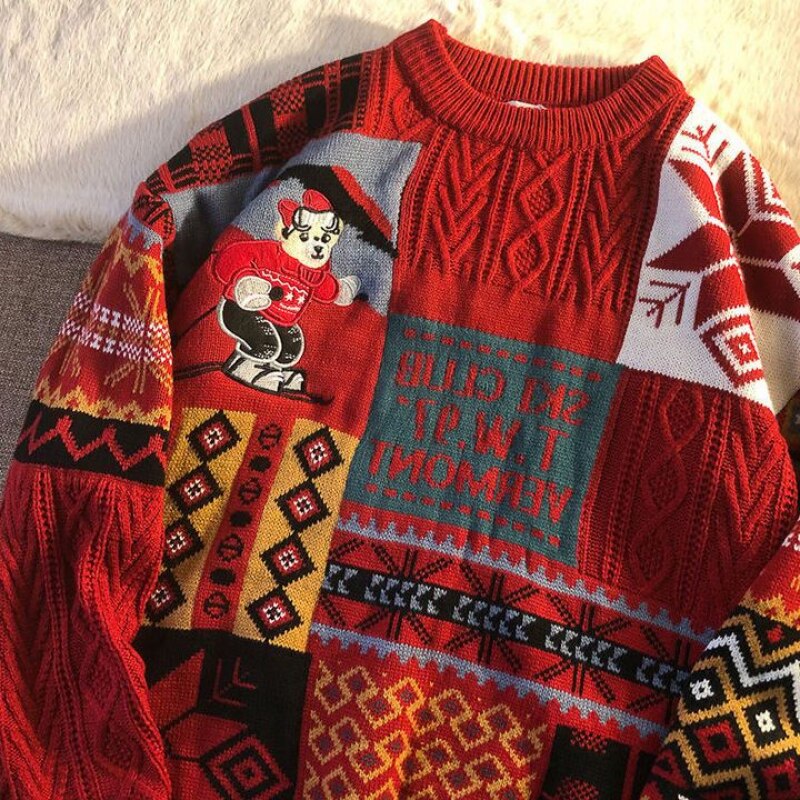 New Fashion Korean Version Lazy Style Loose New Year Christmas Red Sweater Autumn Winter Sweater Turtleneck Couple Outfit