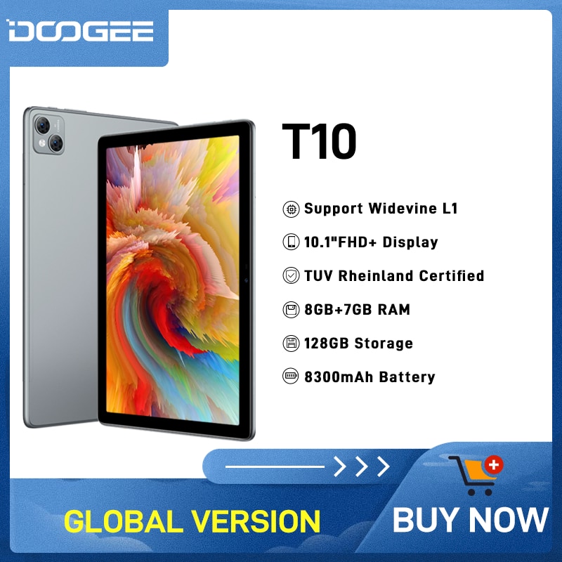 DOOGEE T10 Tablet 10.1" FHD 8GB +7GB RAM Octa Core Type-C 128GB Storage 8300mAh 13MP Main Camera Widevine L1 Android 12
