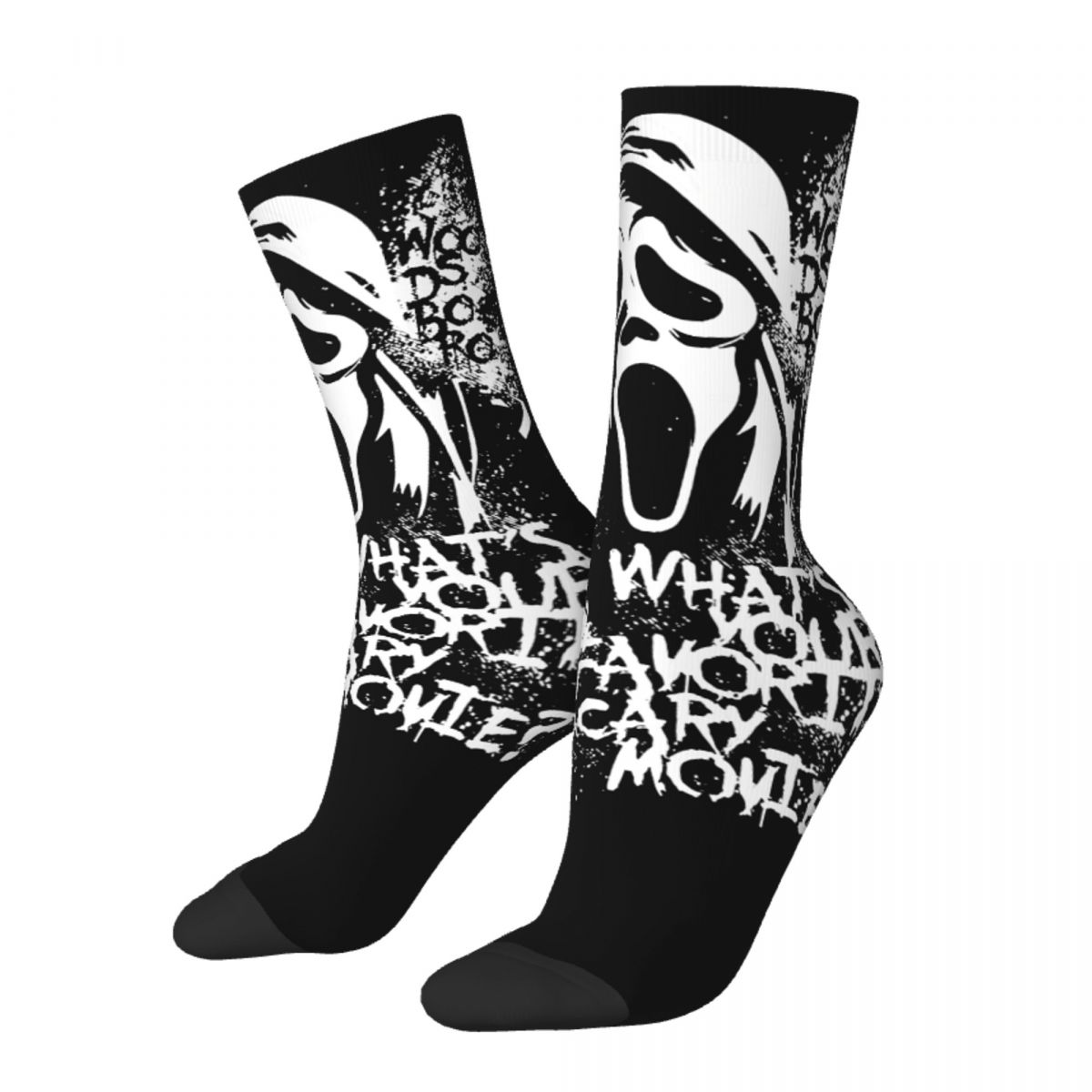 Funny Crazy Sock for Men Favorite Scary Movie Hip Hop Harajuku Scream Horror Movie Pattern Printed Boys Crew Sock Novelty Gift
