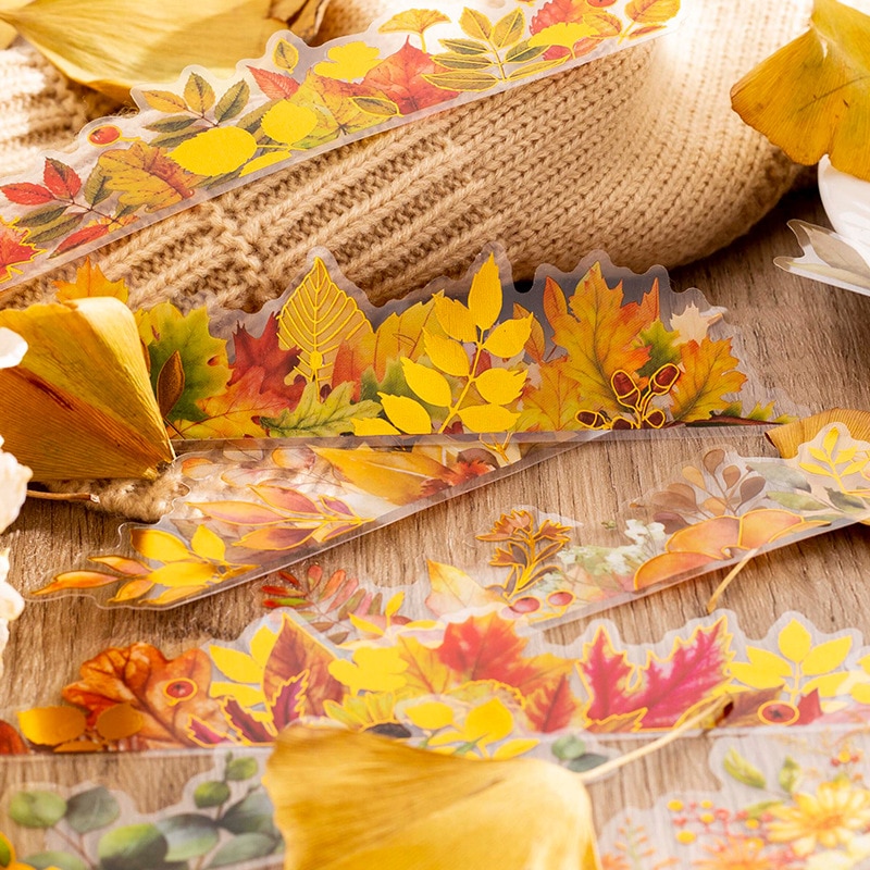 15pcs Autumn Leaves Decorative PVC Stickers Vintage Waterproof Handbook Scrapbooking Label Diary Junk Journal Planner