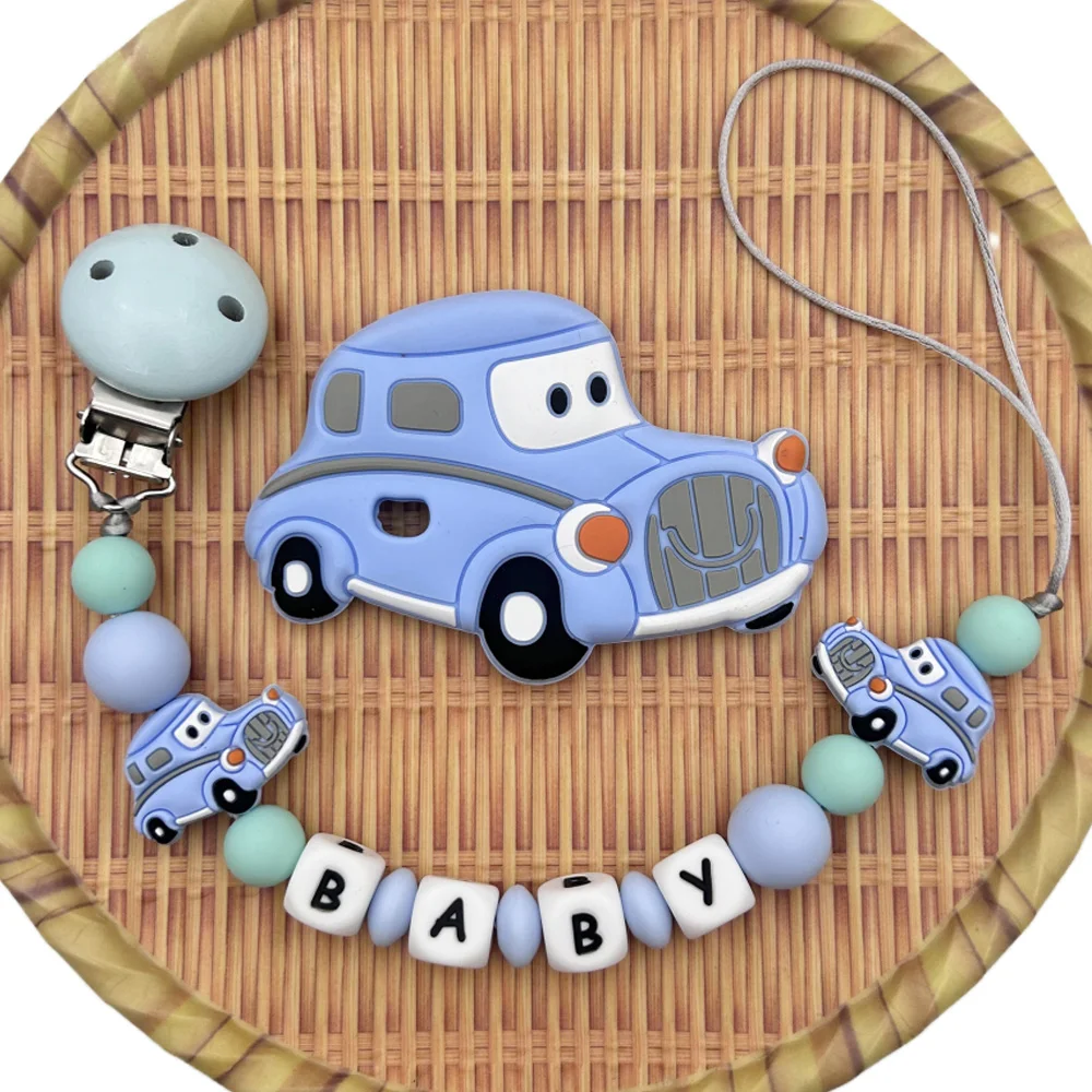 Personalized English Russian Letters Name Baby Car Silicone Pendant Pacifier Clips Chains Holder Teether Baby Kawaii Toy Gifts