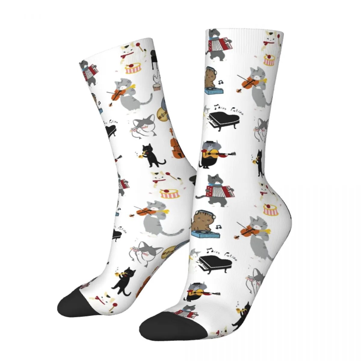 Hip Hop Retro Funny Pet Playing Musical Instruments Men's Socks Unisex Meme Cats Lively Small Docile Harajuku Printed Crew 