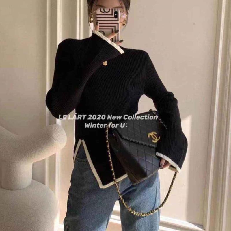 Turtleneck Women Sweater 2022 Autumn Winter New Side Slit Pullover Tops Korean Fashion Knit Sweaters Long Flare Sleeve Basic