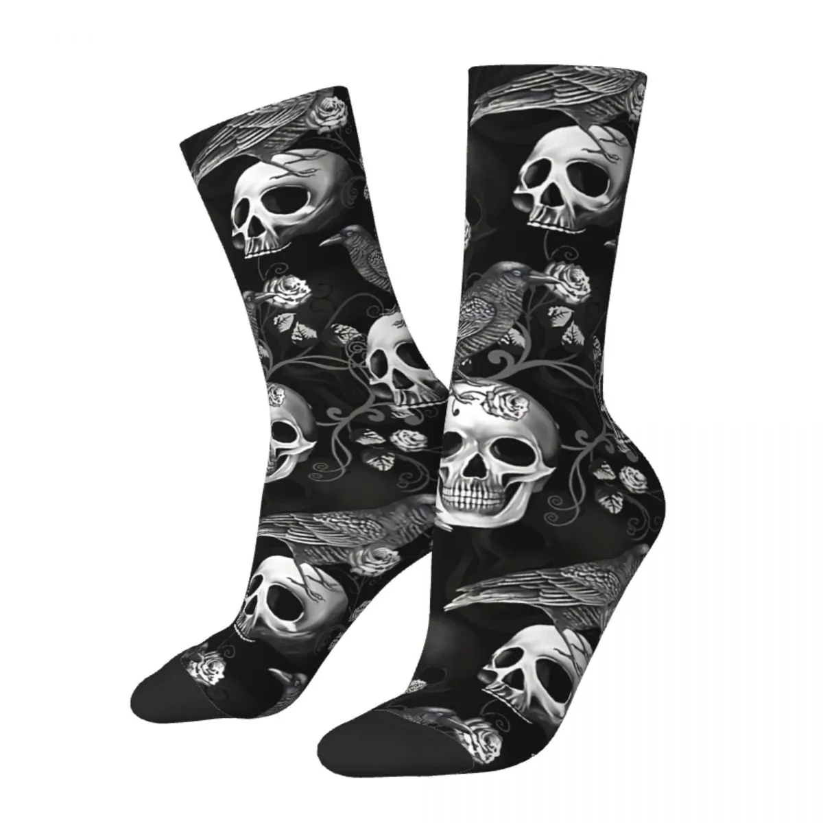 Funny Men's Socks Gothic Crow Vintage Harajuku Skull Hip Hop Novelty Crew Crazy Sock Gift Pattern Printed