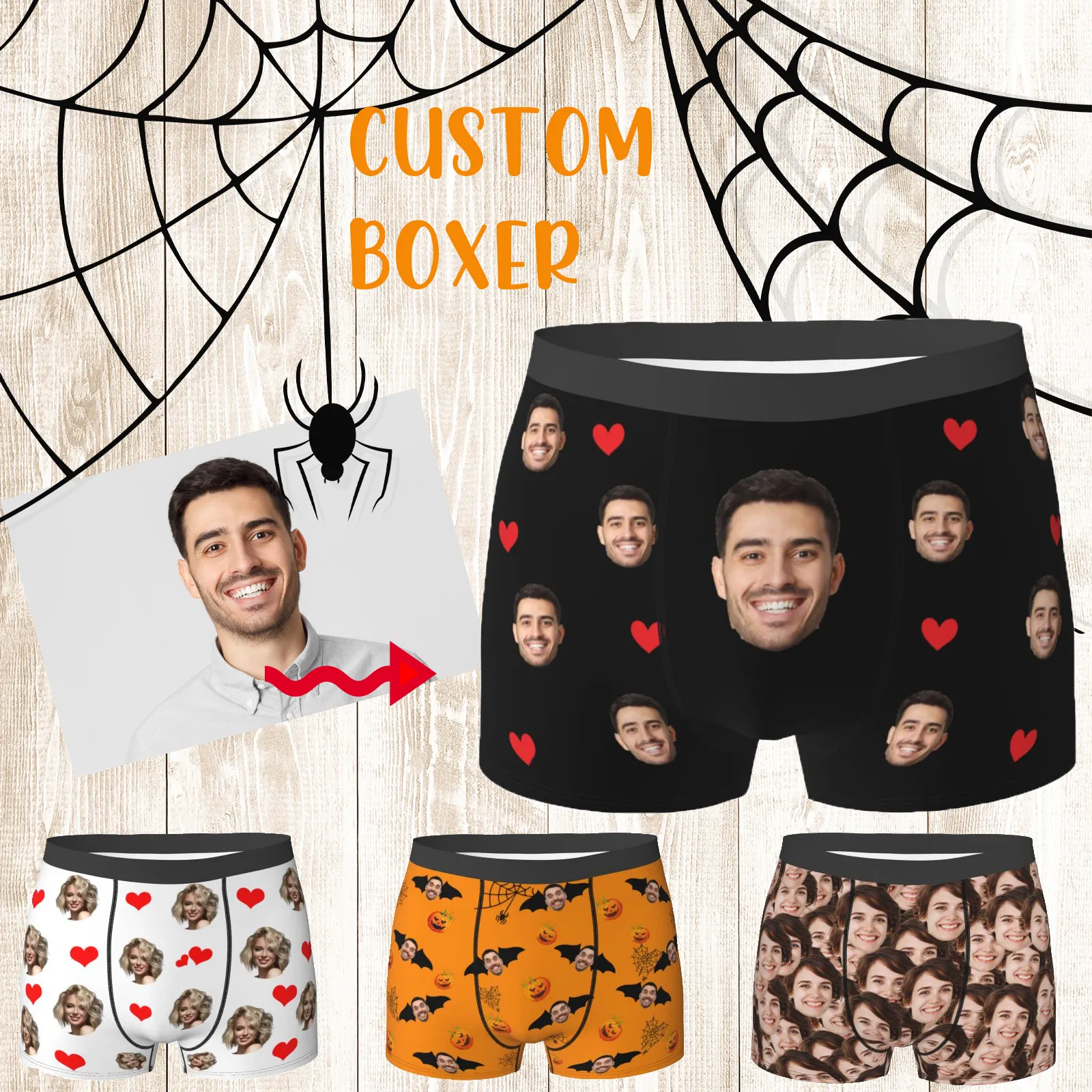 Men Gift Custom Face Boxers Valentine's Day Gift Personalized Photo Underwear Design Birthday Boxer Briefs for Boyfriend Hu