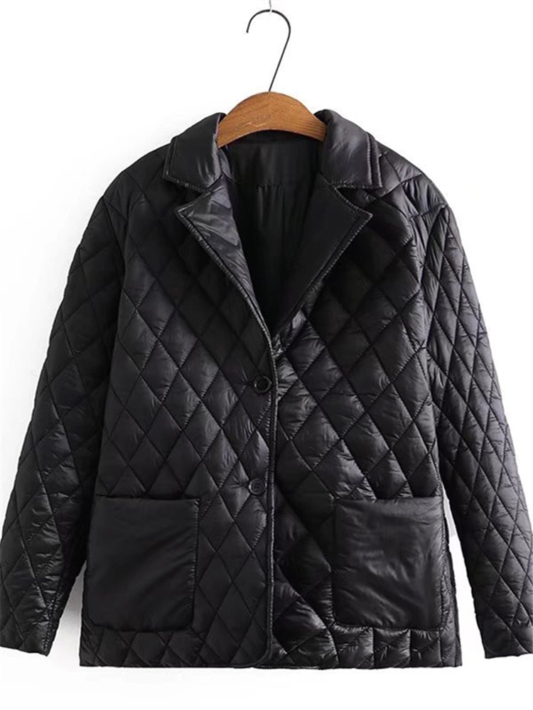Plus Size Women's Winter Thickened Long Sleeve Cotton Jacket With A Thick Suit Warm Jacket With Sandwich Quilted Squares pa