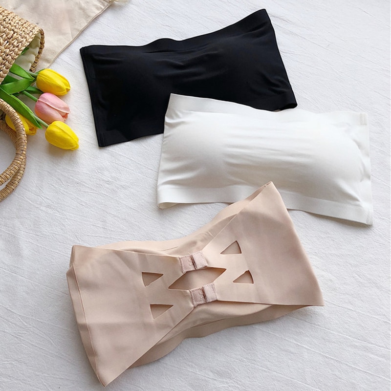 Women Traceless Bra Underwear Camisole Strapless Top Crop Top Back Buckle Strapless Underwire Black Free Size Soft Sports Sexy