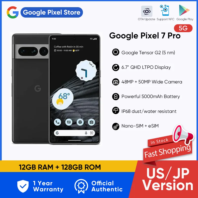 Google Pixel 7 Pro 5G 6.7"QHD Display 12GB RAM 128GB/256GB ROM 5000mAh Powerful Battery Octa Core NFC Android Google pixel 